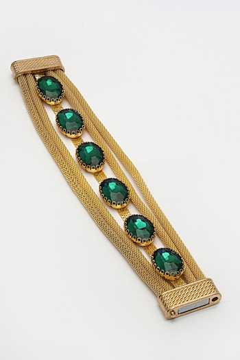 Bijoux By Priya Chandna_Green Crystals Link Bracelet _at_Aza_Fashions