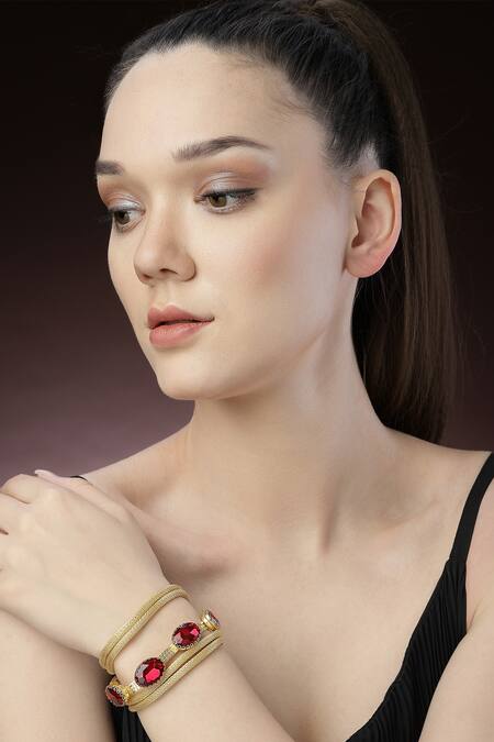 Buy_Bijoux By Priya Chandna_Red Crystals Stone Link Bracelet _Online_at_Aza_Fashions