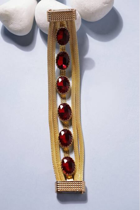 Bijoux By Priya Chandna_Red Crystals Stone Link Bracelet _at_Aza_Fashions