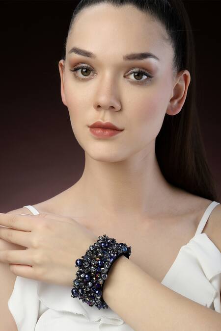 Bijoux By Priya Chandna_Purple Crystals, Glitter Midnight Sparkle Bracelet _Online_at_Aza_Fashions
