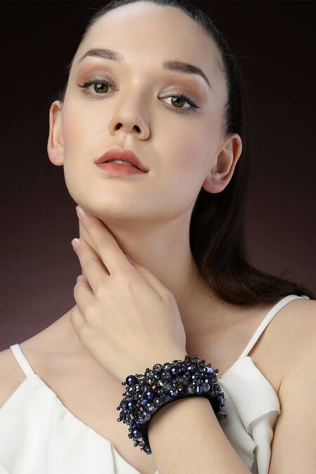 Bijoux By Priya Chandna_Purple Crystals, Glitter Midnight Sparkle Bracelet _at_Aza_Fashions