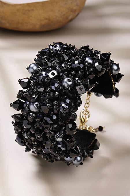 Shop Bijoux By Priya Chandna Black Crystals, Glitter Mystic Cuff Bracelet at Aza Fashions Shop_Bijoux By Priya Chandna_Black Crystals, Glitter Mystic Cuff Bracelet _at_Aza_Fashions