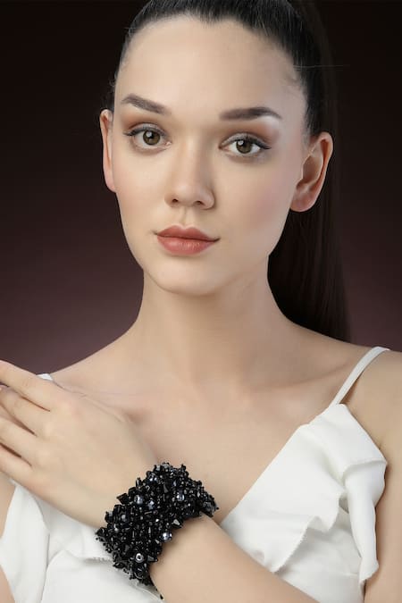 Shop Bijoux By Priya Chandna Black Crystals, Glitter Mystic Cuff Bracelet Online at Aza Fashions Shop_Bijoux By Priya Chandna_Black Crystals, Glitter Mystic Cuff Bracelet _Online_at_Aza_Fashions