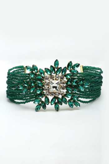 Bijoux By Priya Chandna_Green Blossom Crystal Embellished Choker _Online_at_Aza_Fashions