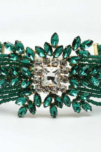 Buy_Bijoux By Priya Chandna_Green Blossom Crystal Embellished Choker _Online_at_Aza_Fashions