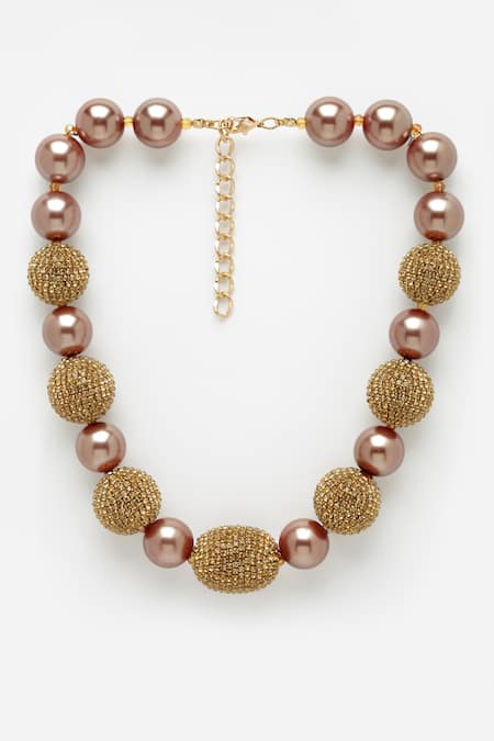 Shop Bijoux By Priya Chandna Gold Plated Pearl Embellished Necklace at Aza Fashions Shop_Bijoux By Priya Chandna_Gold Plated Pearl Embellished Necklace _at_Aza_Fashions