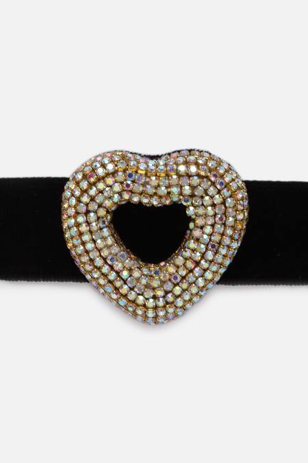 Buy_Bijoux By Priya Chandna_Multi Color Velvet Heart Shaped Pendant Necklace _Online_at_Aza_Fashions