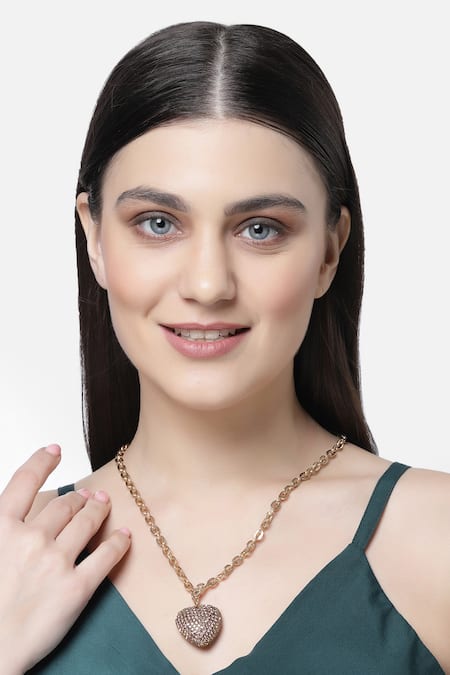 Bijoux By Priya Chandna Rose Gold Crystal Hearts Desire Shaped Pendant Necklace 