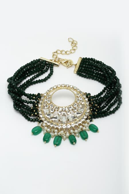 Shop Bijoux By Priya Chandna Green Stone Embellished Pendant Choker at Aza Fashions Shop_Bijoux By Priya Chandna_Green Stone Embellished Pendant Choker _at_Aza_Fashions