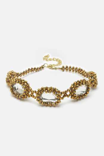 Shop Bijoux By Priya Chandna Gold Plated Bead And Crystal Embellished Choker at Aza Fashions Shop_Bijoux By Priya Chandna_Gold Plated Bead And Crystal Embellished Choker _at_Aza_Fashions