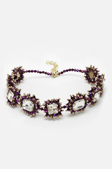 Shop Bijoux By Priya Chandna Purple Celestial Sparkle Bead Studded Choker at Aza Fashions Shop_Bijoux By Priya Chandna_Purple Celestial Sparkle Bead Studded Choker _at_Aza_Fashions