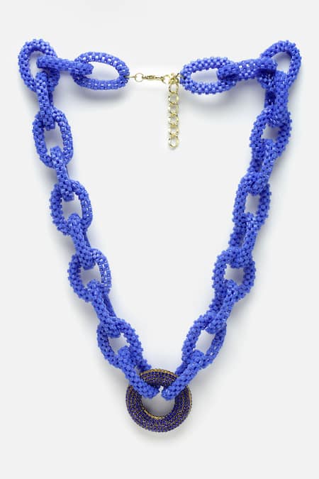 Shop_Bijoux By Priya Chandna_Blue Crystal Embellished Link Necklace _at_Aza_Fashions