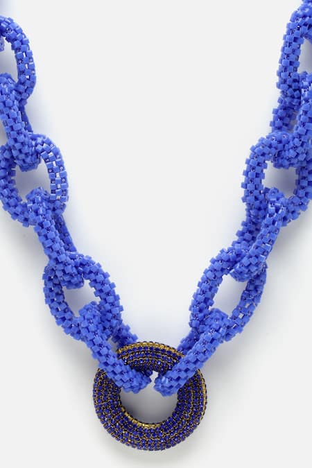 Buy_Bijoux By Priya Chandna_Blue Crystal Embellished Link Necklace _Online_at_Aza_Fashions