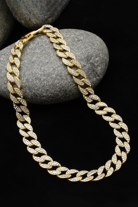 Bijoux By Priya Chandna_Gold Plated Cuban Crystal Embellished Link Chain _Online_at_Aza_Fashions