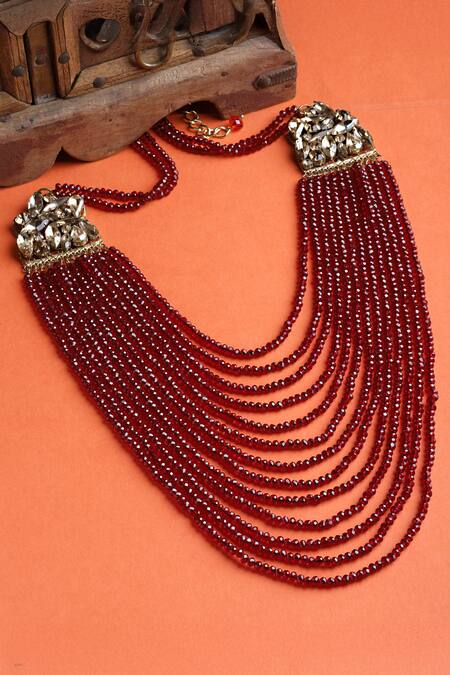 Bijoux By Priya Chandna_Red Bead Embellished Necklace _Online_at_Aza_Fashions