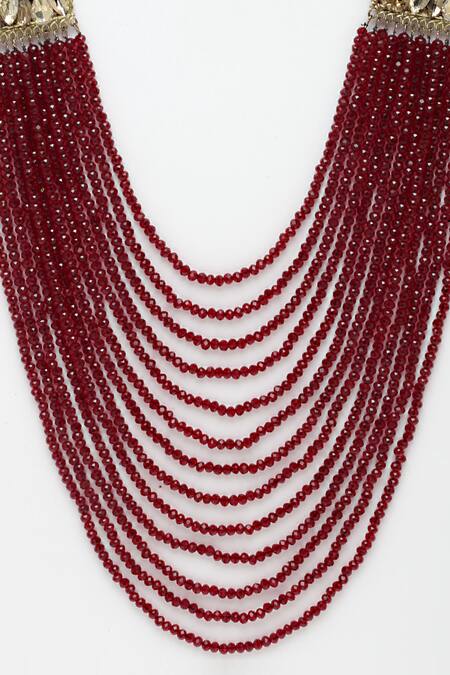 Buy_Bijoux By Priya Chandna_Red Bead Embellished Necklace _Online_at_Aza_Fashions