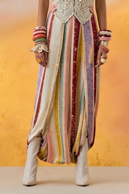 Aseem Kapoor Multi Color Net, Satin, Silk, Cotton Veni Chevron Print Jacket And Trouser Set Online at Aza Fashions Aseem Kapoor_Multi Color Net, Satin, Silk, Cotton Veni Chevron Print Jacket And Trouser Set _Online_at_Aza_Fashions