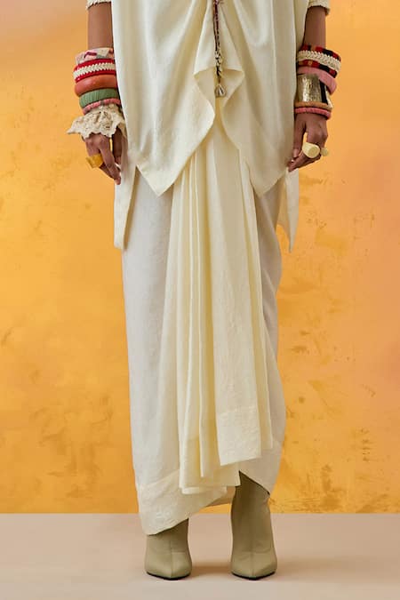 Aseem Kapoor White Silk, Crepe Beads, Sequins Veni Chevron Print Jacket And Draped Skirt Set Online at Aza Fashions Aseem Kapoor_White Silk, Crepe Beads, Sequins Veni Chevron Print Jacket And Draped Skirt Set _Online_at_Aza_Fashions