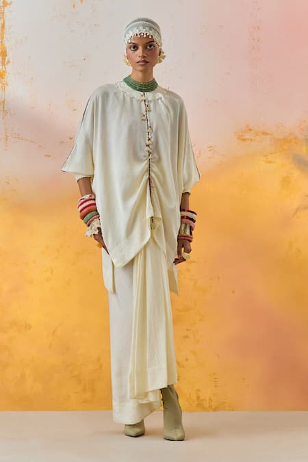 Aseem Kapoor Trapeze Short Kurta With Draped Skirt 