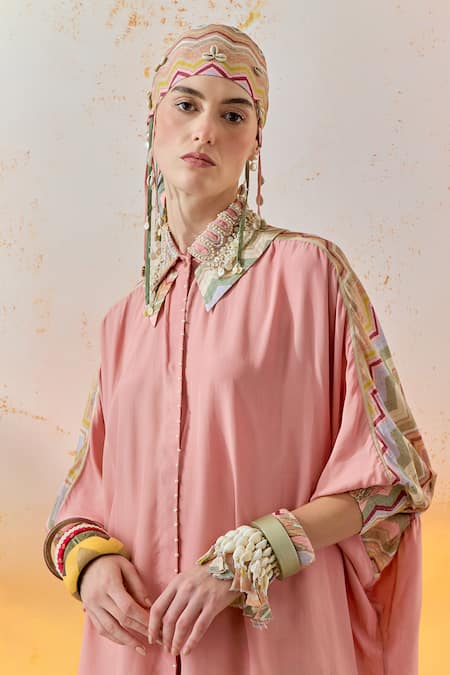 Aseem Kapoor Pink Crepe Pearls, Sequins, Mandala Shirt With Chevron Print Draped Trouser at Aza Fashions Aseem Kapoor_Pink Crepe Pearls, Sequins, Mandala Shirt With Chevron Print Draped Trouser _at_Aza_Fashions