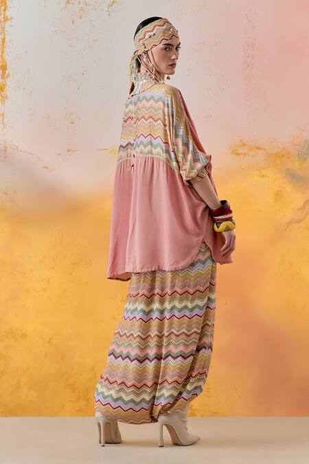 Shop Aseem Kapoor Pink Crepe Pearls, Sequins, Mandala Shirt With Chevron Print Draped Trouser at Aza Fashions Shop_Aseem Kapoor_Pink Crepe Pearls, Sequins, Mandala Shirt With Chevron Print Draped Trouser _at_Aza_Fashions