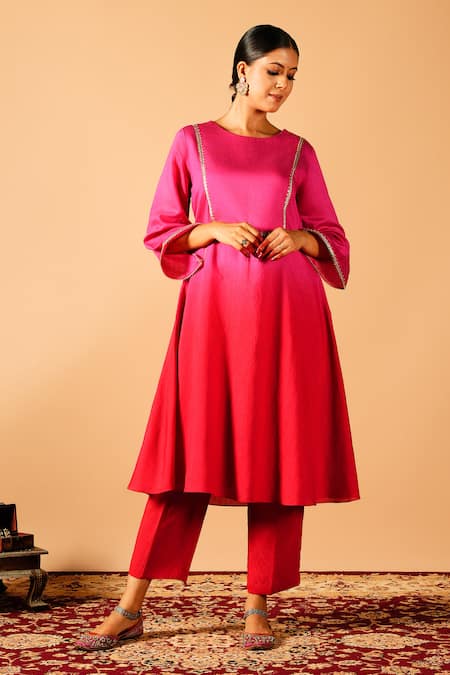 Tangerine Tiger Ombre A-line Kurta With Pant 