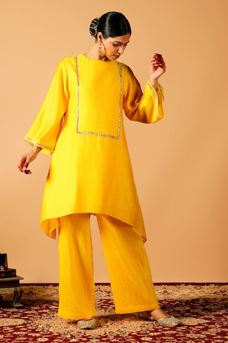 Tangerine Tiger Asymmetric Kurta With Pant 