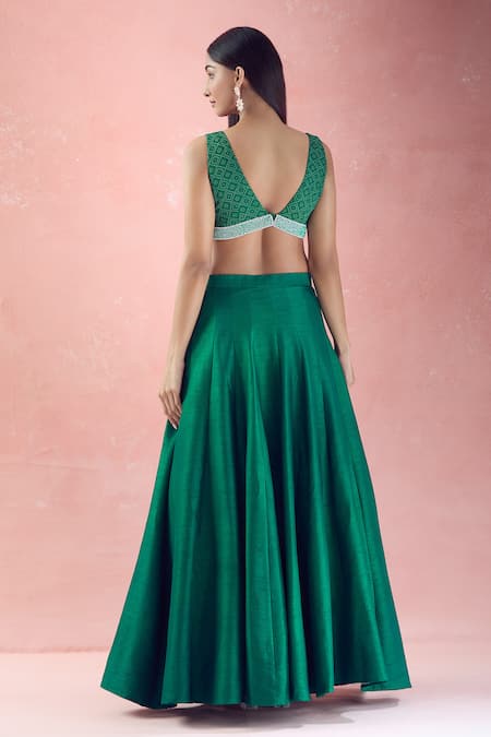 The Pink Penguin By Charmy Bandhani Mirror Embroidered Choli With Kalidar Lehenga For Kids