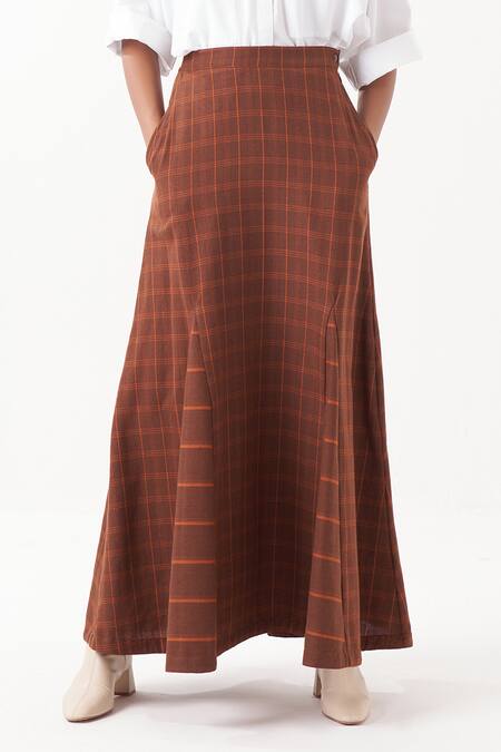 Three_White Shirt  Poplin Chequered Skirt Collared Neck Plain With Pattern _at_Aza_Fashions