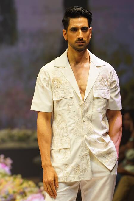 Rahul Singh_Ivory Chanderi Silk Sequins, Beads, Embroidery Thread Shirt And Pant Set _Online_at_Aza_Fashions