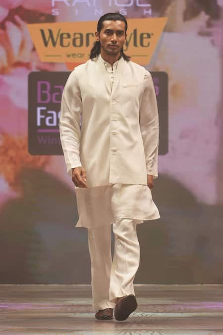 Rahul Singh_Ivory Chanderi Silk Bundi And Kurta Set _Online_at_Aza_Fashions
