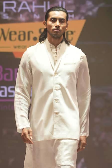 Buy_Rahul Singh_Ivory Chanderi Silk Bundi And Kurta Set _Online_at_Aza_Fashions