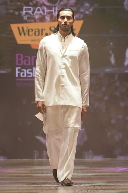 Shop_Rahul Singh_Ivory Chanderi Silk Bundi And Kurta Set _Online_at_Aza_Fashions