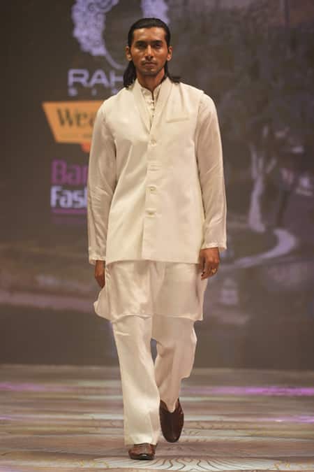 Rahul Singh_Ivory Chanderi Silk Bundi And Kurta Set _at_Aza_Fashions