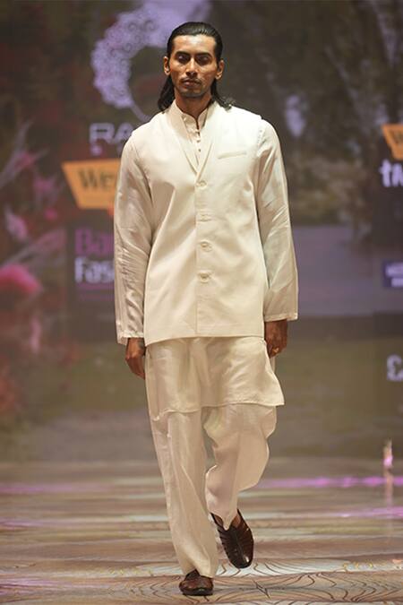 Buy_Rahul Singh_Ivory Chanderi Silk Bundi And Kurta Set 