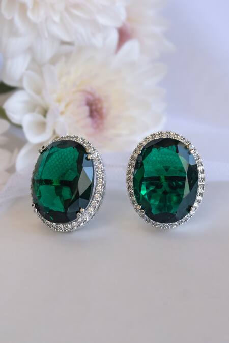 Nepra By Neha Goel Green Stones, Zari Embellished Studs Online at Aza Fashions Nepra By Neha Goel_Green Stones, Zari Embellished Studs_Online_at_Aza_Fashions