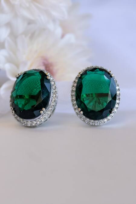 Buy Nepra By Neha Goel Green Stones, Zari Embellished Studs Online at Aza Fashions Buy_Nepra By Neha Goel_Green Stones, Zari Embellished Studs_Online_at_Aza_Fashions