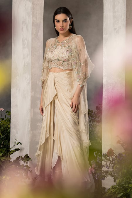 Divisha Sharma Zardozi Embroidered Jacket Dhoti Skirt Set 