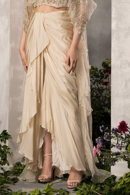 Divisha Sharma Ivory , Organza Pearls, Zardozi Embroidered Jacket Dhoti Skirt Set Online at Aza Fashions Divisha Sharma_Ivory , Organza Pearls, Zardozi Embroidered Jacket Dhoti Skirt Set _Online_at_Aza_Fashions