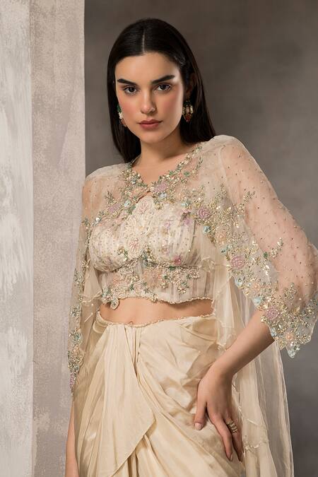 Buy Divisha Sharma Ivory , Organza Pearls, Zardozi Embroidered Jacket Dhoti Skirt Set Online at Aza Fashions Buy_Divisha Sharma_Ivory , Organza Pearls, Zardozi Embroidered Jacket Dhoti Skirt Set _Online_at_Aza_Fashions