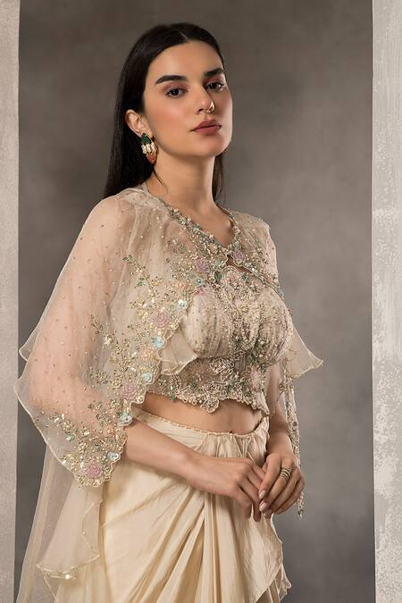 Shop Divisha Sharma Ivory , Organza Pearls, Zardozi Embroidered Jacket Dhoti Skirt Set Online at Aza Fashions Shop_Divisha Sharma_Ivory , Organza Pearls, Zardozi Embroidered Jacket Dhoti Skirt Set _Online_at_Aza_Fashions