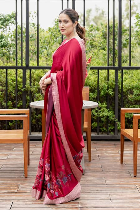 Akutee Pink Veerangna Banarasi Brocade Border Saree With Unstitched Blouse Piece 