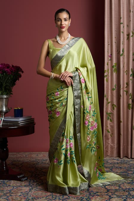 Akutee Unnati Floral Brocade Border Saree With Unstitched Blouse Piece 