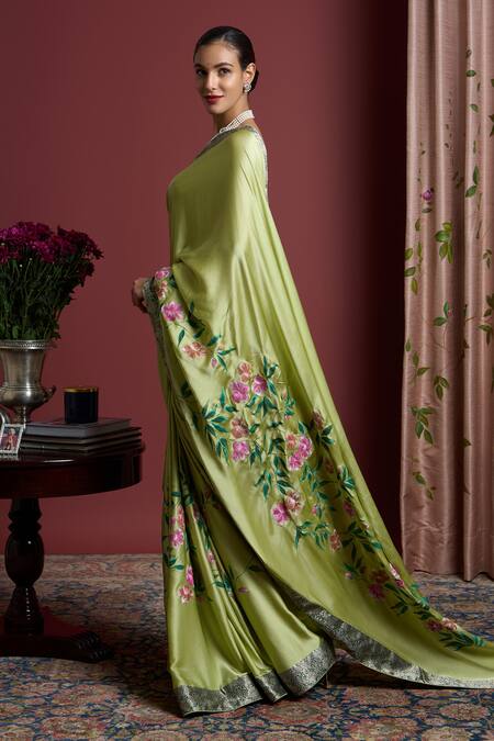 Buy Akutee Green Satin, Unnati Floral Brocade Border Saree With Unstitched Blouse Piece Online at Aza Fashions Buy_Akutee_Green Satin, Unnati Floral Brocade Border Saree With Unstitched Blouse Piece_Online_at_Aza_Fashions