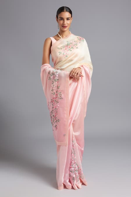 Akutee Pink Pure Silk Chanderi Prakriti Ombre Saree With Unstitched Blouse Piece 