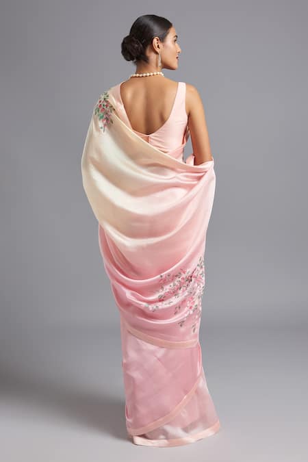 Shop Akutee Pink Chanderi Silk Prakriti Ombre Saree With Unstitched Blouse Piece at Aza Fashions Shop_Akutee_Pink Chanderi Silk Prakriti Ombre Saree With Unstitched Blouse Piece_at_Aza_Fashions