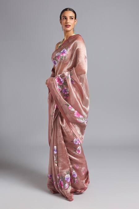 Akutee_Pink Tissue Embroidery Urmila Sequin Saree With Unstitched Blouse Piece_Online_at_Aza_Fashions