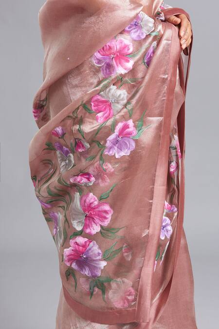 Buy_Akutee_Pink Tissue Embroidery Urmila Sequin Saree With Unstitched Blouse Piece_Online_at_Aza_Fashions