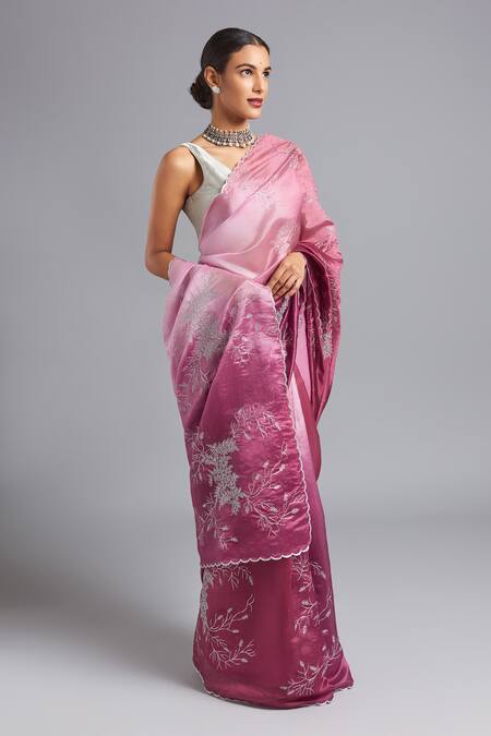 Akutee_Pink , Lalita Thread Ombre Saree With Unstitched Blouse Piece_Online_at_Aza_Fashions