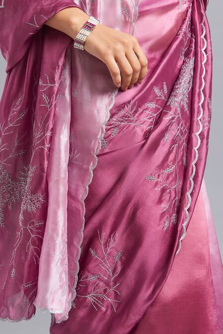 Buy_Akutee_Pink , Lalita Thread Ombre Saree With Unstitched Blouse Piece_Online_at_Aza_Fashions